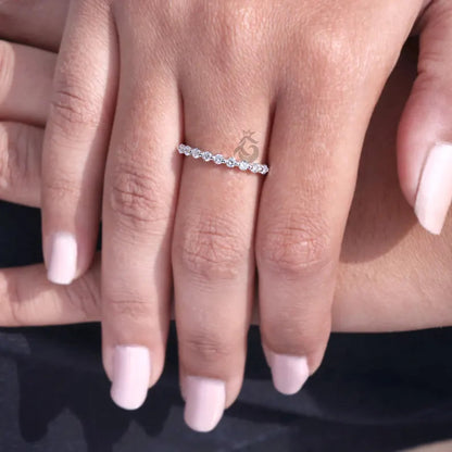 2MM Round Lab Grown Diamond Half Eternity Wedding Band, Floating Bubble Stackable Ring