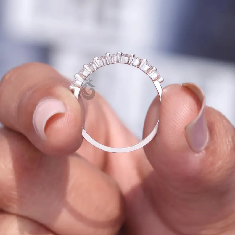 2MM Round Lab Grown Diamond Half Eternity Wedding Band, Floating Bubble Stackable Ring