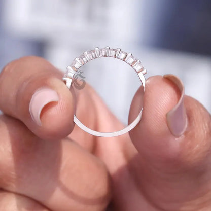 2MM Round Lab Grown Diamond Half Eternity Wedding Band, Floating Bubble Stackable Ring