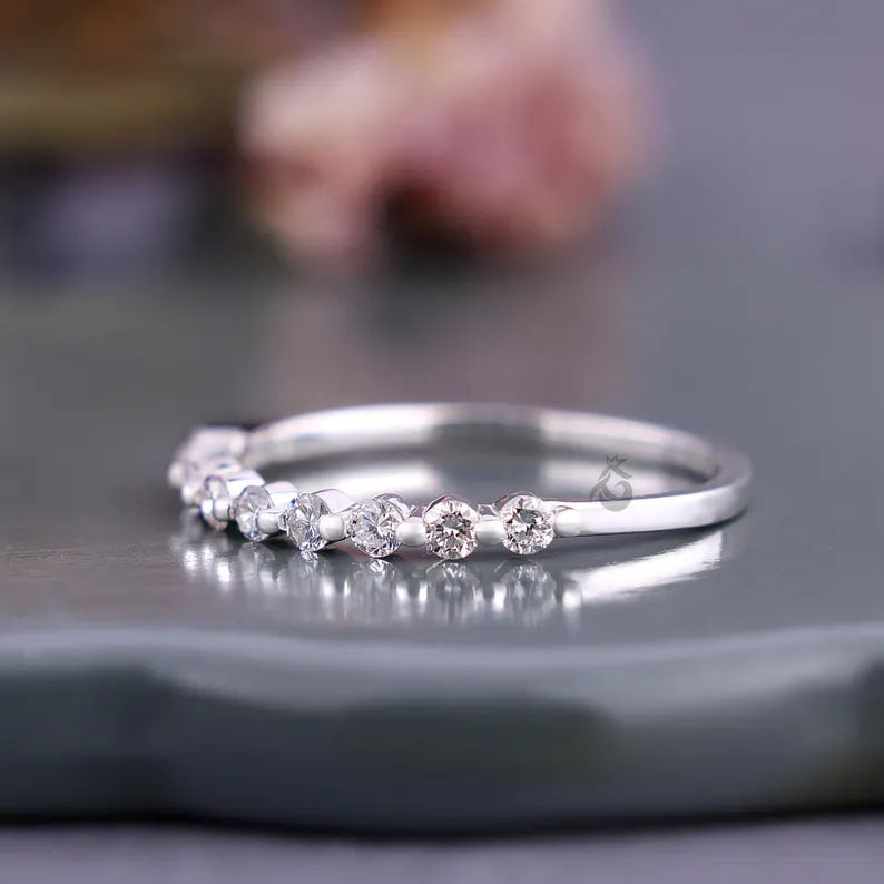 2MM Round Lab Grown Diamond Half Eternity Wedding Band, Floating Bubble Stackable Ring