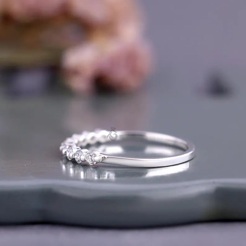 2MM Round Lab Grown Diamond Half Eternity Wedding Band, Floating Bubble Stackable Ring