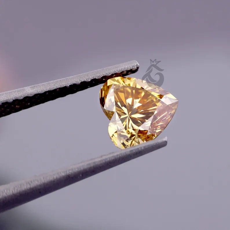 1.25CT Heart Shape Fancy Brownish Yellow Lab Diamond, IGI Certified Loose Diamond