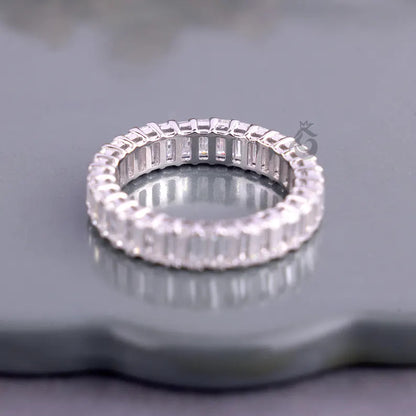 4x2 MM Emerald Cut Moissanite Full Eternity Band, 14K White Gold Stackable Wedding Ring, Anniversary Gift