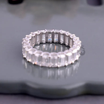 5x3 MM Emerald Cut Moissanite Full Eternity Band, U-Prong Wedding Ring, Stackable Matching Band