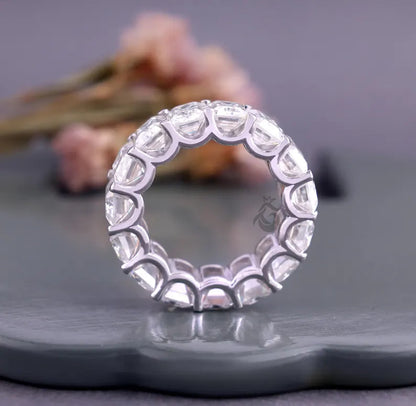 Emerald Cut Moissanite Full Eternity Band, 14K White Gold U-Prong Wedding Ring