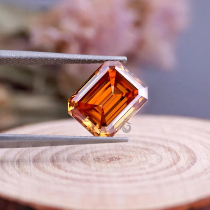 2.00 CT Fancy Orange Emerald Cut Moissanite, Loose Stone for Engagement Ring or Jewelry