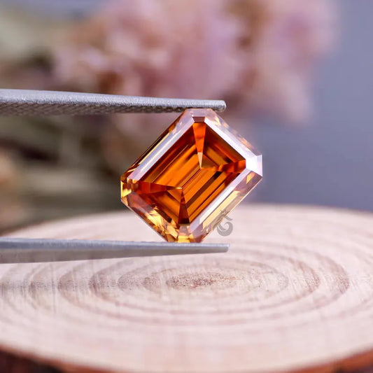 2.00 CT Fancy Orange Emerald Cut Moissanite, Loose Stone for Engagement Ring or Jewelry
