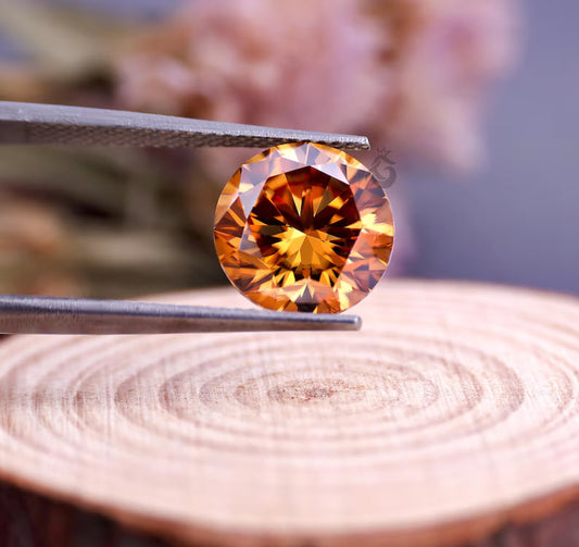 0.50 CT Fancy Deep Orange Round Cut Moissanite, VVS Clarity Loose Stone for Rings & Jewelry