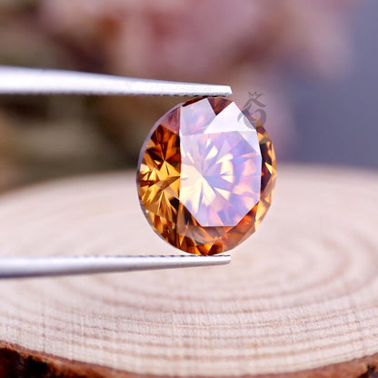 0.50 CT Fancy Deep Orange Round Cut Moissanite, VVS Clarity Loose Stone for Rings & Jewelry