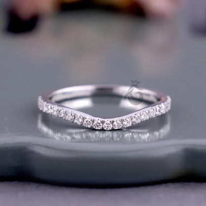 Curved Round Lab Grown Diamond Wedding Band, Half Eternity Stackable Ring for Women