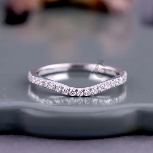 Curved Round Lab Grown Diamond Wedding Band, Half Eternity Stackable Ring for Women