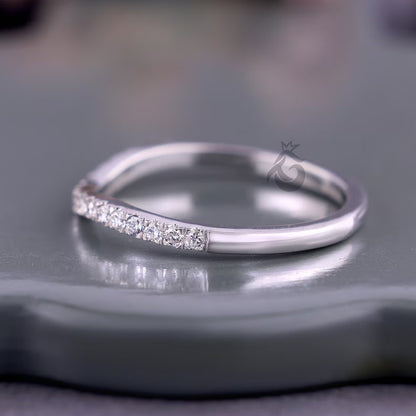 Curved Round Lab Grown Diamond Wedding Band, Half Eternity Stackable Ring for Women