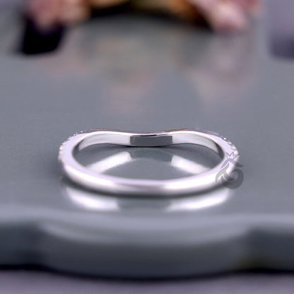 Curved Round Lab Grown Diamond Wedding Band, Half Eternity Stackable Ring for Women