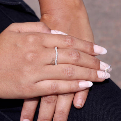 Curved Round Lab Grown Diamond Wedding Band, Half Eternity Stackable Ring for Women