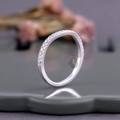 Curved Round Lab Grown Diamond Wedding Band, Half Eternity Stackable Ring for Women