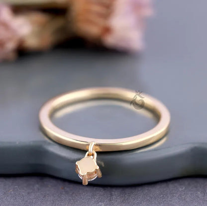 14K Yellow Gold Moissanite Dangle Charm Ring, Minimalist Stacking Solitaire Ring