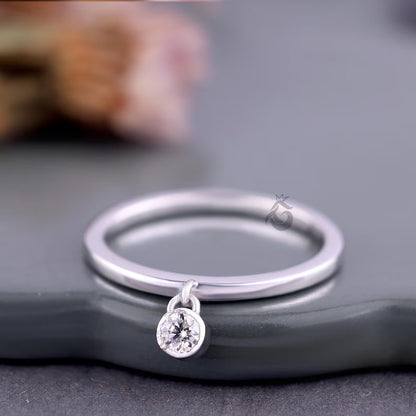 0.10CT Round Moissanite Dangle Solitaire Ring, Bare Set Minimalist Engagement Ring