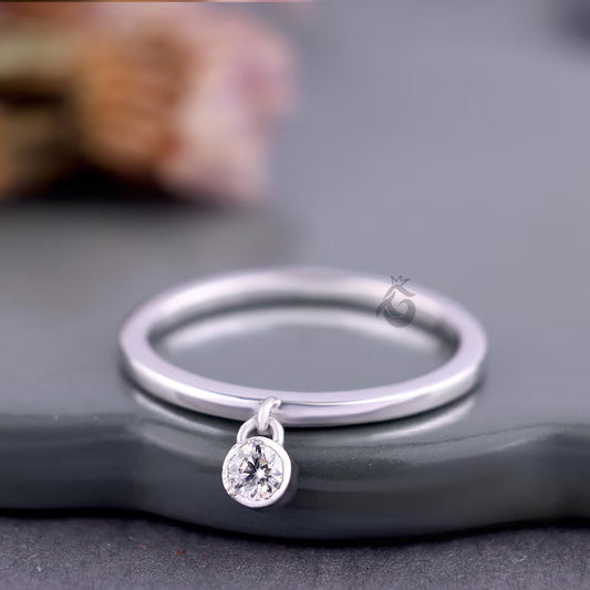 0.10CT Round Moissanite Dangle Solitaire Ring, Bare Set Minimalist Engagement Ring