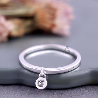 0.10CT Round Moissanite Dangle Solitaire Ring, Bare Set Minimalist Engagement Ring