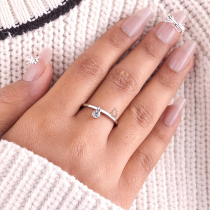 0.10CT Round Moissanite Dangle Solitaire Ring, Bare Set Minimalist Engagement Ring