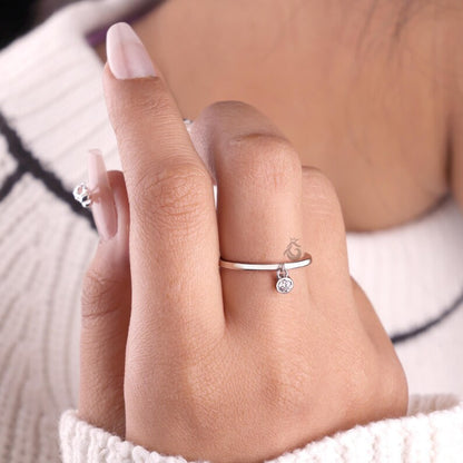 0.10CT Round Moissanite Dangle Solitaire Ring, Bare Set Minimalist Engagement Ring
