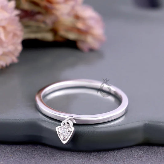 Trillion Cut Moissanite Dangle Charm Ring, Bezel Set Minimalist Engagement Ring for Her