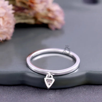 Trillion Cut Moissanite Dangle Charm Ring, Bezel Set Minimalist Engagement Ring for Her