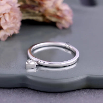 Trillion Cut Moissanite Dangle Charm Ring, Bezel Set Minimalist Engagement Ring for Her