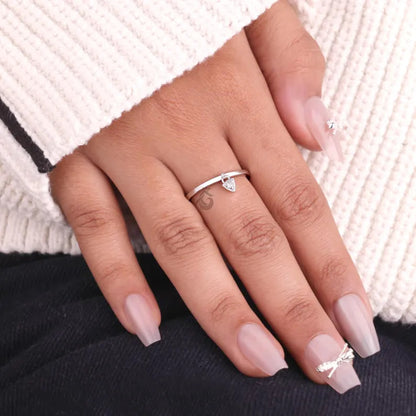 Trillion Cut Moissanite Dangle Charm Ring, Bezel Set Minimalist Engagement Ring for Her