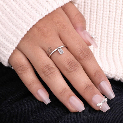 Emerald Cut Moissanite Dangle Ring, Solitaire Hanging Diamond Stacking Ring for Her