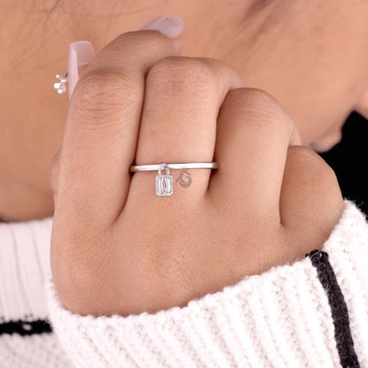 Emerald Cut Moissanite Dangle Ring, Solitaire Hanging Diamond Stacking Ring for Her