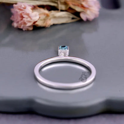 Radiant Cut Cyan Blue Moissanite Dangle Ring, Bare Set Solitaire Stackable Ring