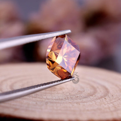 8MM Fantasy Square Brownish Yellow Moissanite, Loose Diamond for Ring, Pendant, Earrings