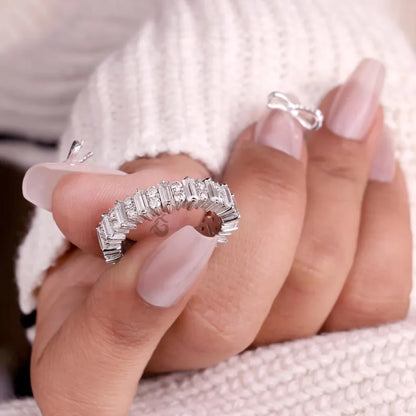Vintage Baguette and Round Moissanite Full Eternity Cluster Band, Unique Stacking Anniversary Ring