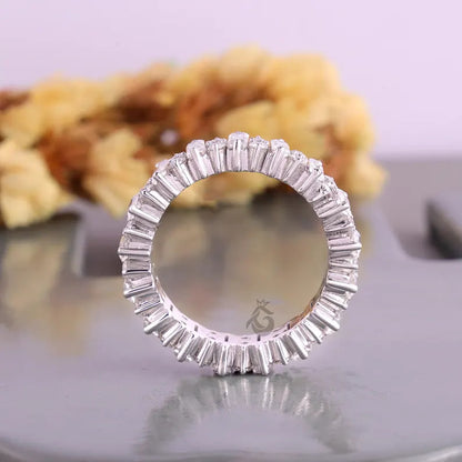Vintage Baguette and Round Moissanite Full Eternity Cluster Band, Unique Stacking Anniversary Ring