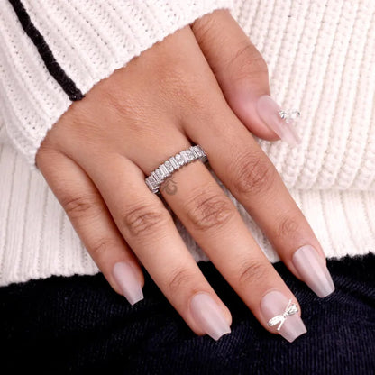 Vintage Baguette and Round Moissanite Full Eternity Cluster Band, Unique Stacking Anniversary Ring