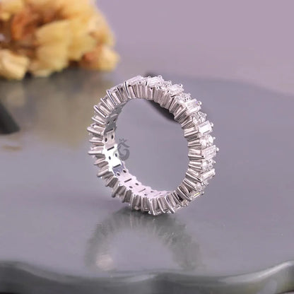 Vintage Baguette and Round Moissanite Full Eternity Cluster Band, Unique Stacking Anniversary Ring