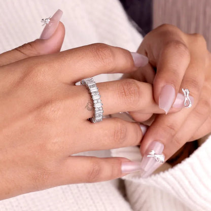 Vintage Baguette and Round Moissanite Full Eternity Cluster Band, Unique Stacking Anniversary Ring
