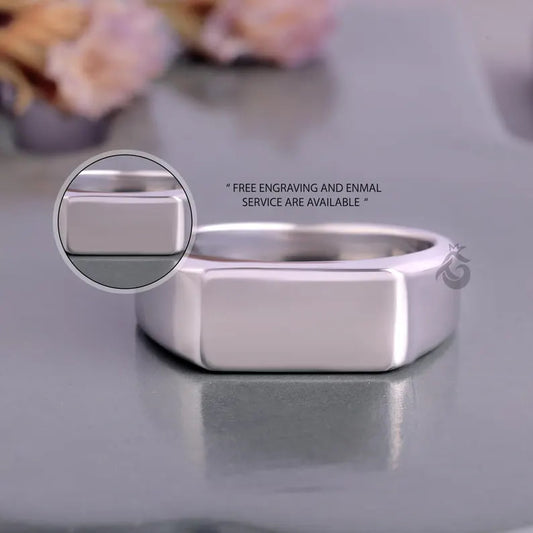 14K White Gold Rectangular Signet Ring, Personalized Men's Signet, Modern Wedding Band