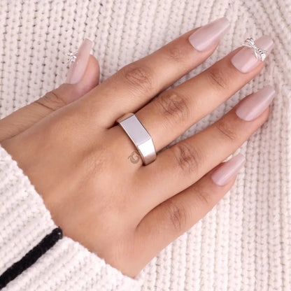 14K White Gold Rectangular Signet Ring, Personalized Men's Signet, Modern Wedding Band