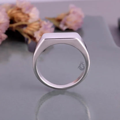 14K White Gold Rectangular Signet Ring, Personalized Men's Signet, Modern Wedding Band