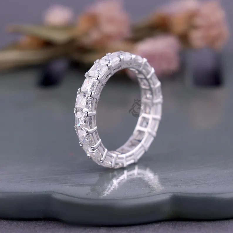 3.50 MM  Asscher Cut Moissanite Eternity Band, Prong Set Full Eternity Ring