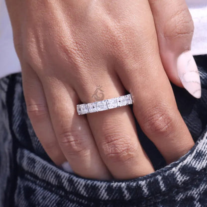 3.50 MM  Asscher Cut Moissanite Eternity Band, Prong Set Full Eternity Ring