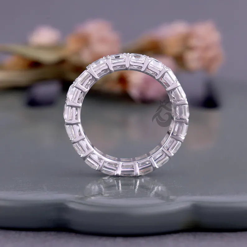 3.50 MM  Asscher Cut Moissanite Eternity Band, Prong Set Full Eternity Ring