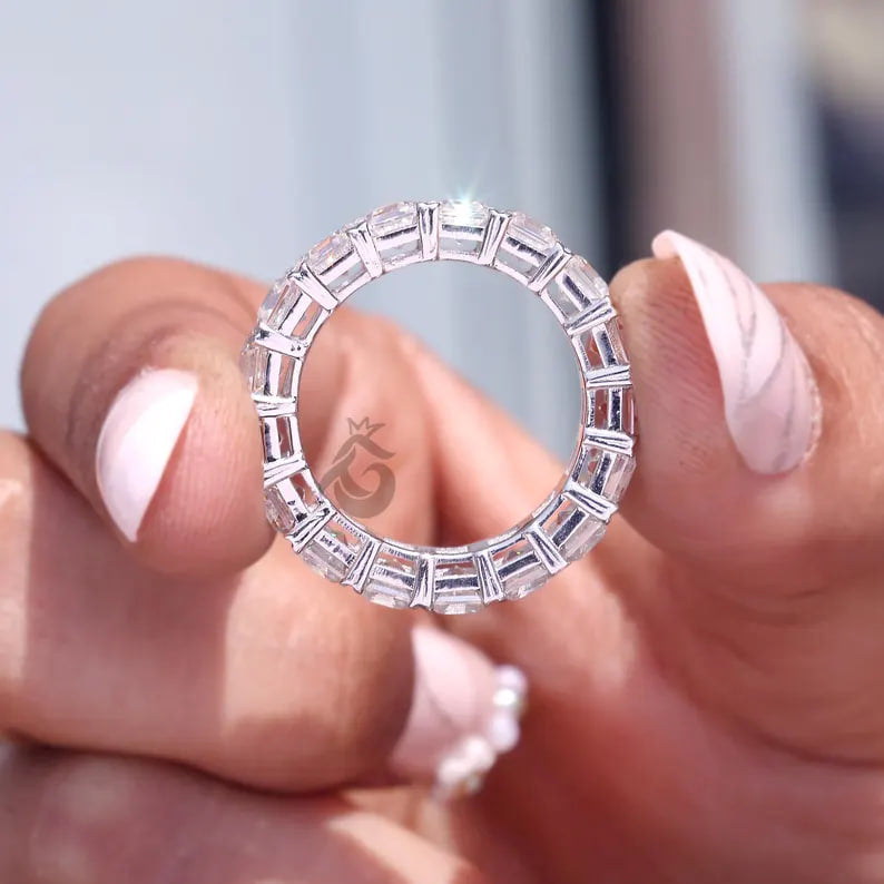 3.50 MM  Asscher Cut Moissanite Eternity Band, Prong Set Full Eternity Ring