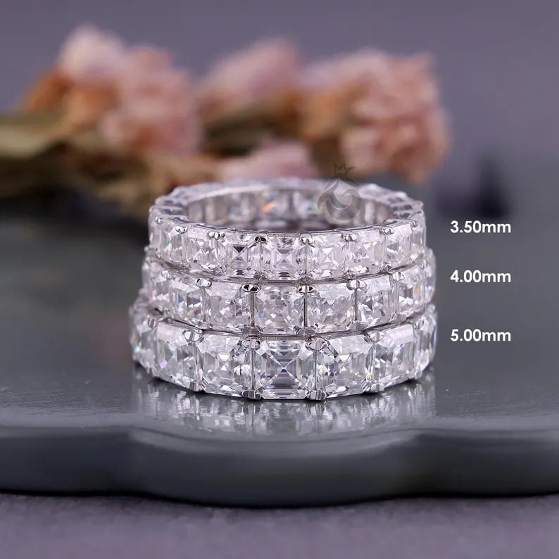 3.50 MM  Asscher Cut Moissanite Eternity Band, Prong Set Full Eternity Ring