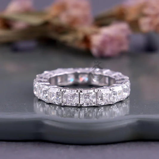 4.00MM Asscher Cut Moissanite Eternity Band, 14K White Gold Stacking Ring