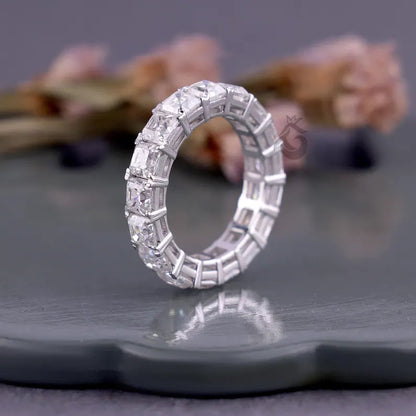 4.00MM Asscher Cut Moissanite Eternity Band, 14K White Gold Stacking Ring