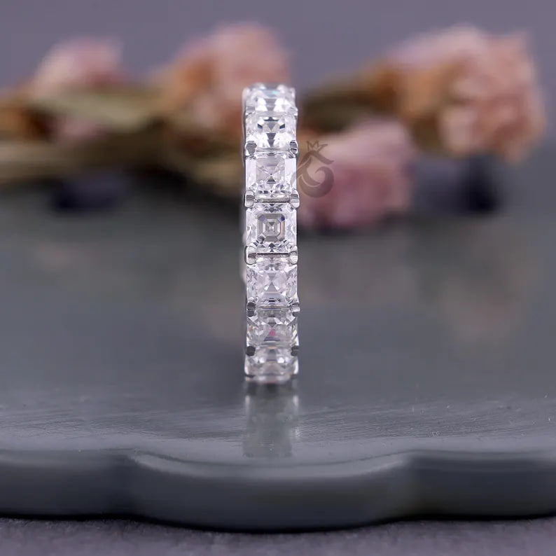 4.00MM Asscher Cut Moissanite Eternity Band, 14K White Gold Stacking Ring