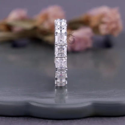4.00MM Asscher Cut Moissanite Eternity Band, 14K White Gold Stacking Ring